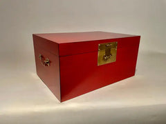 Chinese Red Lacquered Box With Brass Mounts, Mid 20th Century