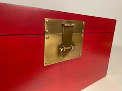 Chinese Red Lacquered Box With Brass Mounts, Mid 20th Century