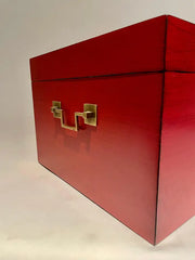 Chinese Red Lacquered Box With Brass Mounts, Mid 20th Century