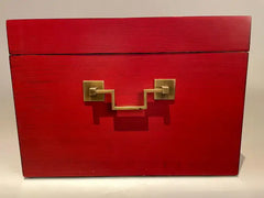 Chinese Red Lacquered Box With Brass Mounts, Mid 20th Century