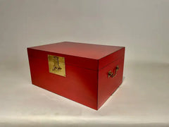 Chinese Red Lacquered Box With Brass Mounts, Mid 20th Century