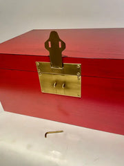 Chinese Red Lacquered Box With Brass Mounts, Mid 20th Century