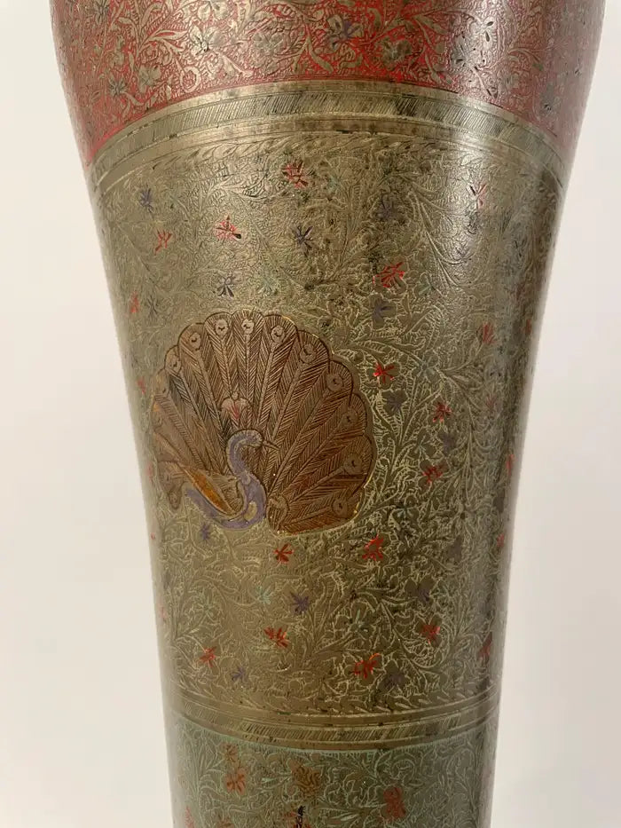 Decorative Round Vase - Brass Vase with inlay - Indian Chikankari Vase -  Brass Vase with Enamel Engraving by LaveroArt on