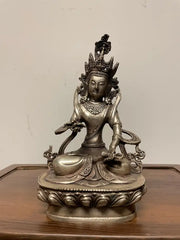 Indian Silvered Bronze Buddhist Deity Vajradhara Seated in Lotus Position