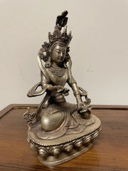 Indian Silvered Bronze Buddhist Deity Vajradhara Seated in Lotus Position