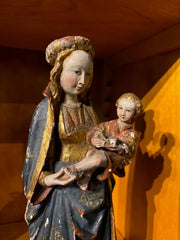 16th Century Style French Painted and Gilt Wood Virgin and Child