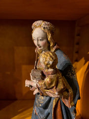 16th Century Style French Painted and Gilt Wood Virgin and Child