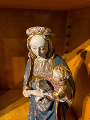 16th Century Style French Painted and Gilt Wood Virgin and Child