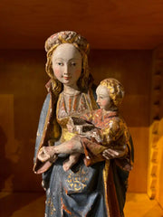 16th Century Style French Painted and Gilt Wood Virgin and Child