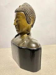 19th Century Bronze Bust of Buddha on a Wooden Base