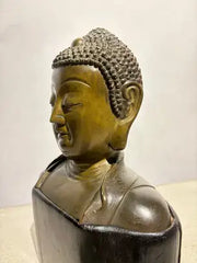 19th Century Bronze Bust of Buddha on a Wooden Base