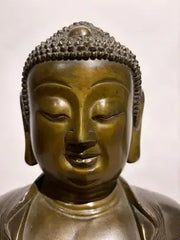 19th Century Bronze Bust of Buddha on a Wooden Base