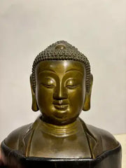 19th Century Bronze Bust of Buddha on a Wooden Base