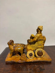 19th Century Glazed Ceramic Wagon Pulled By Two Dogs