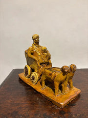 19th Century Glazed Ceramic Wagon Pulled By Two Dogs