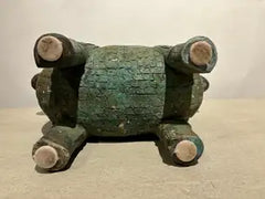 Archaistic Shang Style Verdigris Bronze 'Double-Ram' Vessel, Zun Circa 1900