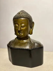 19th Century Bronze Bust of Buddha on a Wooden Base