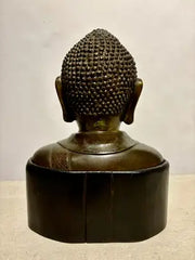 19th Century Bronze Bust of Buddha on a Wooden Base