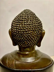 19th Century Bronze Bust of Buddha on a Wooden Base