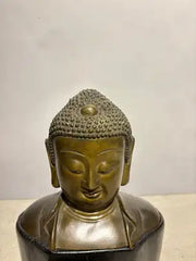 19th Century Bronze Bust of Buddha on a Wooden Base