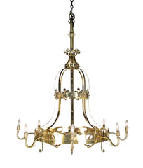 French Brass Eight Light Chandelier with Fleur de Lis