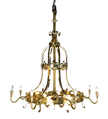 French Brass Eight Light Chandelier with Fleur de Lis