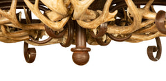 Wrought Iron and Antler 15 Light Chandelier With Rawhide Shades