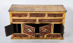 Spanish Colonial Gilt Wood Vargueno With Red and Black Paint