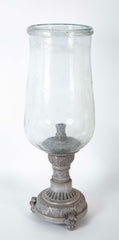 20th Century Hurricane Lamp with Hand Blown Glass on Zinc Base