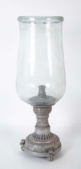 20th Century Hurricane Lamp with Hand Blown Glass on Zinc Base