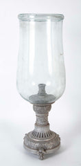 20th Century Hurricane Lamp with Hand Blown Glass on Zinc Base