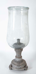 20th Century Hurricane Lamp with Hand Blown Glass on Zinc Base