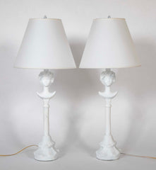 Pair Painted Plaster Table Lamps After Alberto Giacometti, "Tete de Femme"