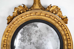 19th Century English Regency Gilt Wood Convex Mirror with Carved Eagle