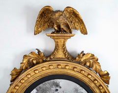 19th Century English Regency Gilt Wood Convex Mirror with Carved Eagle