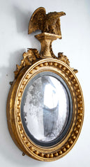 19th Century English Regency Gilt Wood Convex Mirror with Carved Eagle