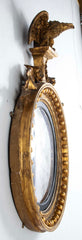 19th Century English Regency Gilt Wood Convex Mirror with Carved Eagle