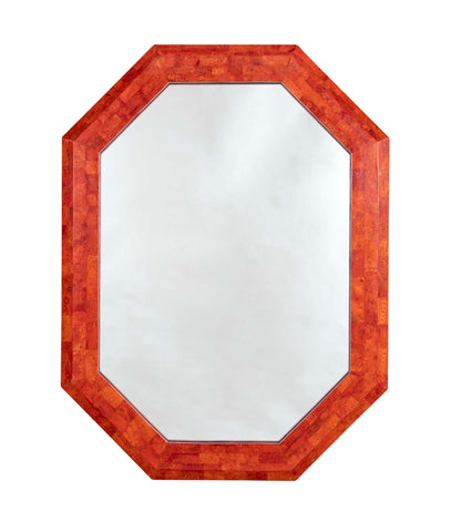 Italian Mid 20th Century Lacquered Shell Coral Colored Octagonal Mirror