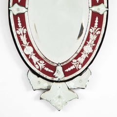 Venetian Etched Red and Silver Glass Rococo Oval Mirror