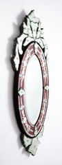 Venetian Etched Red and Silver Glass Rococo Oval Mirror