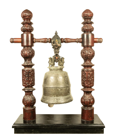 19th Century Burmese Bronze Temple Bell with Stand