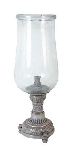 20th Century Hurricane Lamp with Hand Blown Glass on Zinc Base