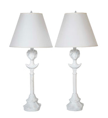 Pair Painted Plaster Table Lamps After Alberto Giacometti, "Tete de Femme"