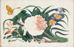 Chinese Pith Paintings of Flowers & Butterflies in Silver Gilt Mirror Frames