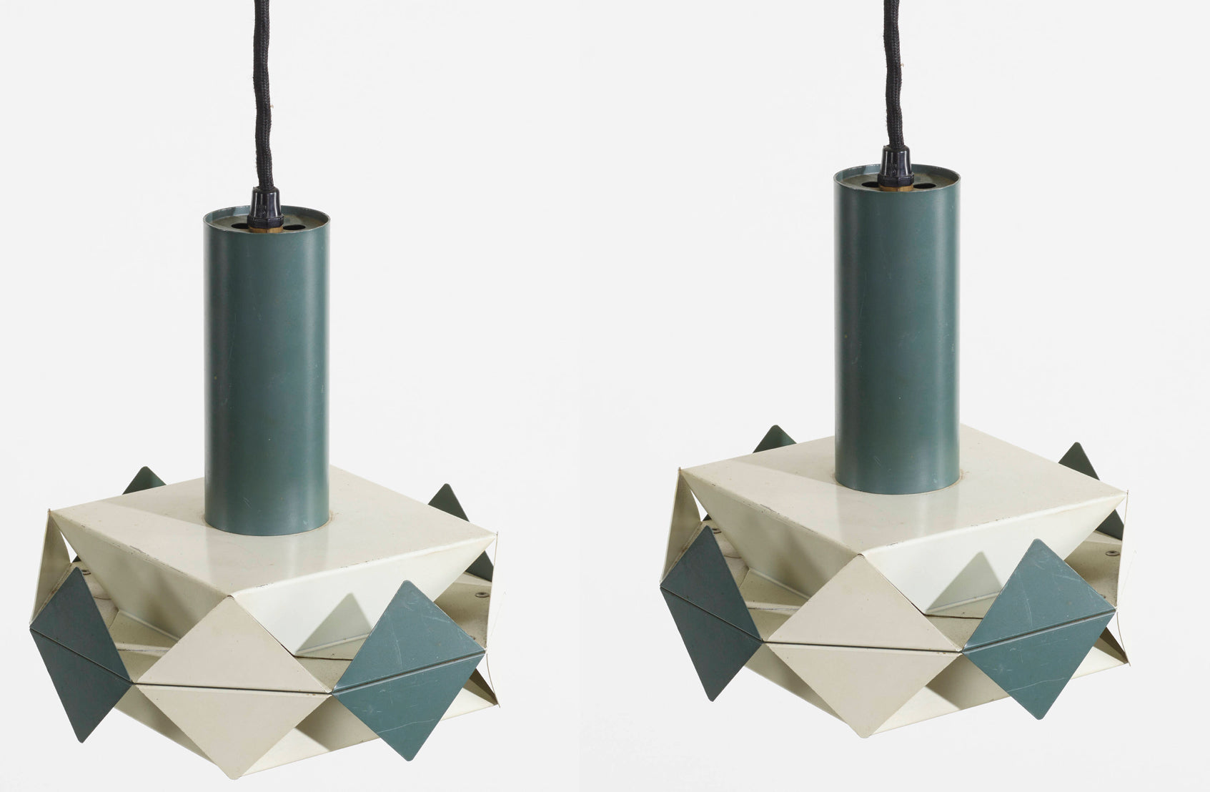 A Pair of  Preben Dal Enameled Steel Hanging Pendant Light