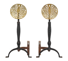 Quality Pair of W. L. Loth Brass and Wrought Iron Andirons