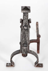 A Pair of Heavy Arts & Crafts Period Wrought Iron Andirons