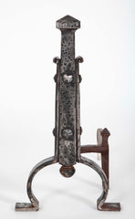 A Pair of Heavy Arts & Crafts Period Wrought Iron Andirons