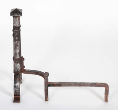 A Pair of Heavy Arts & Crafts Period Wrought Iron Andirons