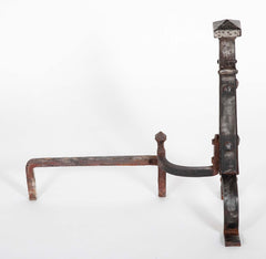 A Pair of Heavy Arts & Crafts Period Wrought Iron Andirons